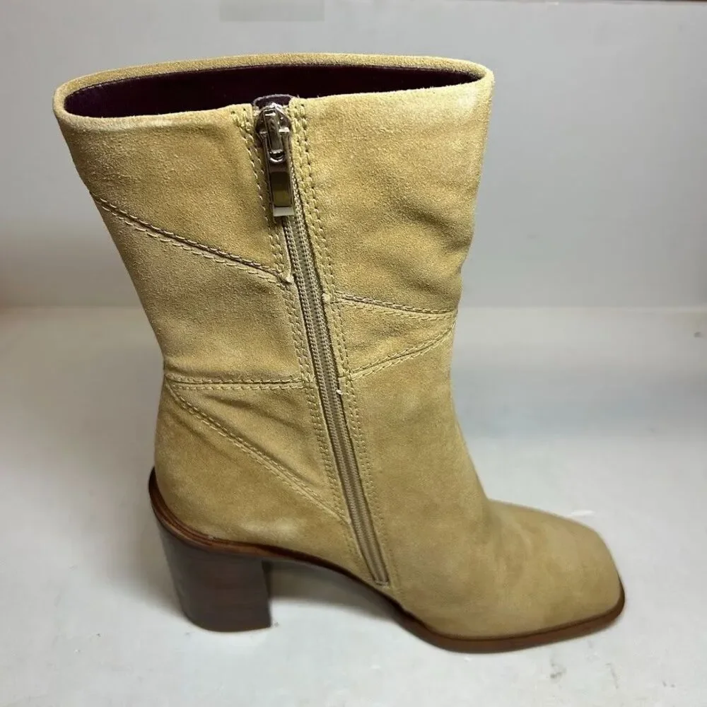 Franco Sarto Womens 7.5 M Tan Cookie Leather Stevie Mid Shaft Boots NIB QI4